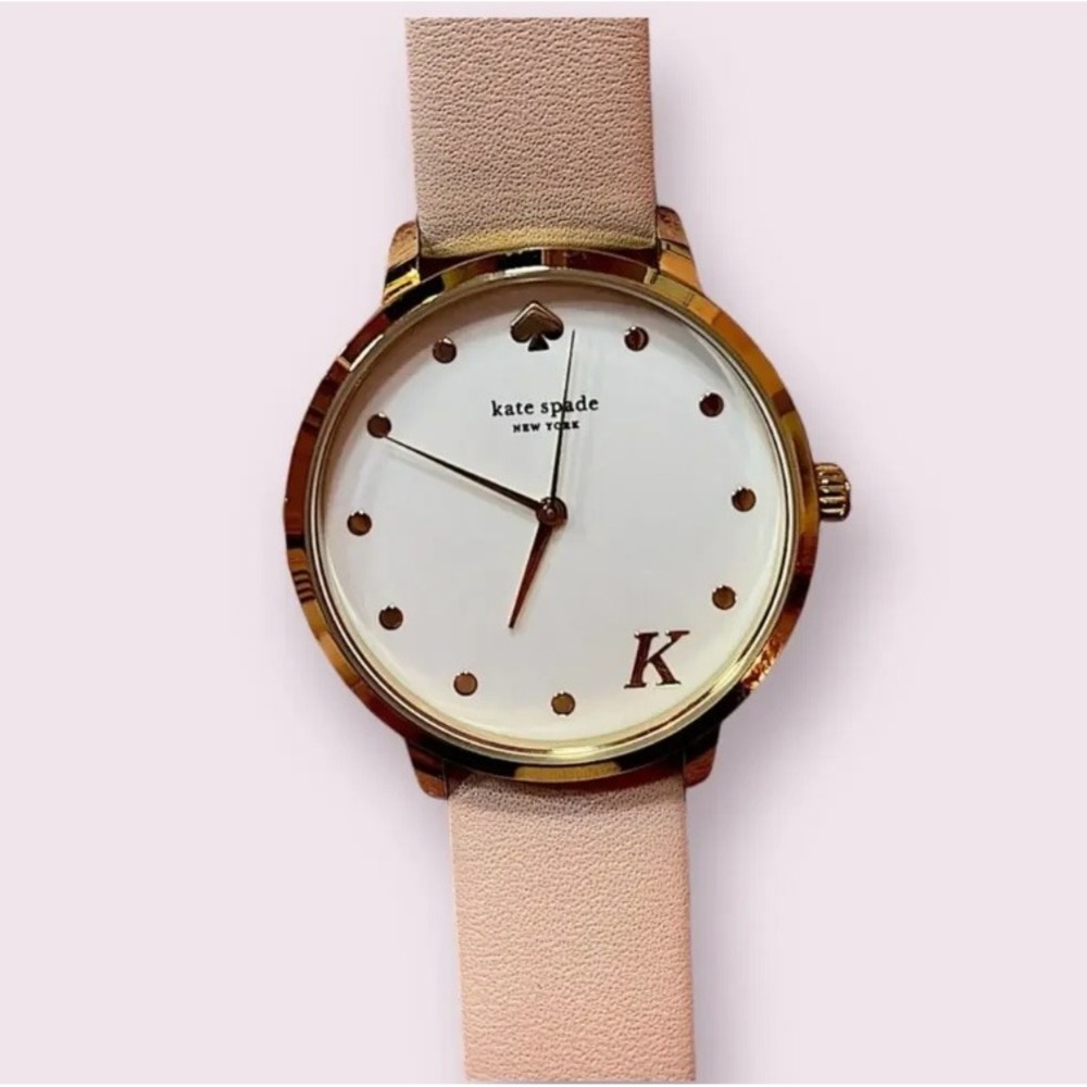 Kate Spade New York Metro Initial K Vachetta Leather Strap Watch Gold‎ Tone